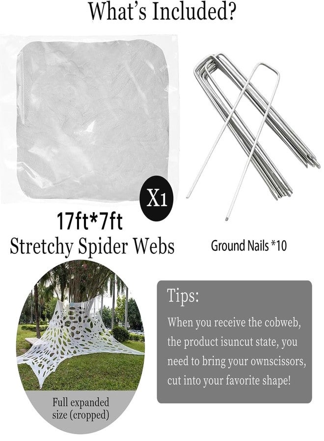 wymulot 450 Sqft （After Streched with Holes）Uncut DIY Giant Spider Web Halloween Decorations Outdoor with 10 Ground Nails Stretchy Beef Cloth Netting Roll Cut-Your-Own Flexible Elastic for Yard Party Decor - Image 2