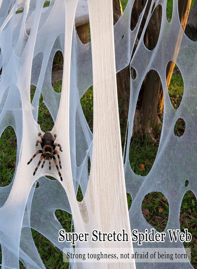 wymulot 450 Sqft （After Streched with Holes）Uncut DIY Giant Spider Web Halloween Decorations Outdoor with 10 Ground Nails Stretchy Beef Cloth Netting Roll Cut-Your-Own Flexible Elastic for Yard Party Decor - Image 5