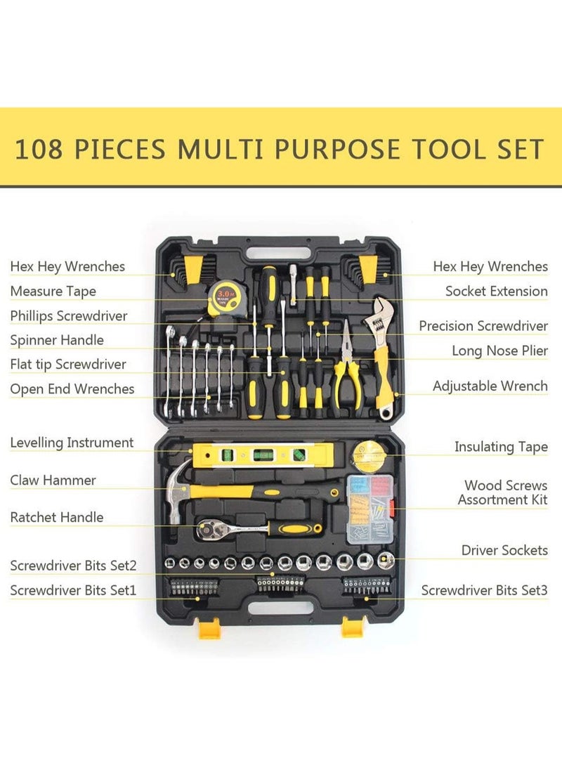 LOOPITYS - 108 piece toolbox - small household machinery tool kit, basic household tool kit, car tool kit, mechanical manual tool kit, household tool kit - Image 1
