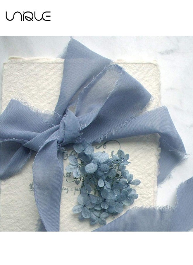 Unique Handmade Fringe Chiffon Ribbon, 3 Rolls 4cm x 5m Dusty Blue Ribbons Set for Wedding Invitations, Bridal Bouquets, Gifts Wrapping, DIY Crafts  - Image 3