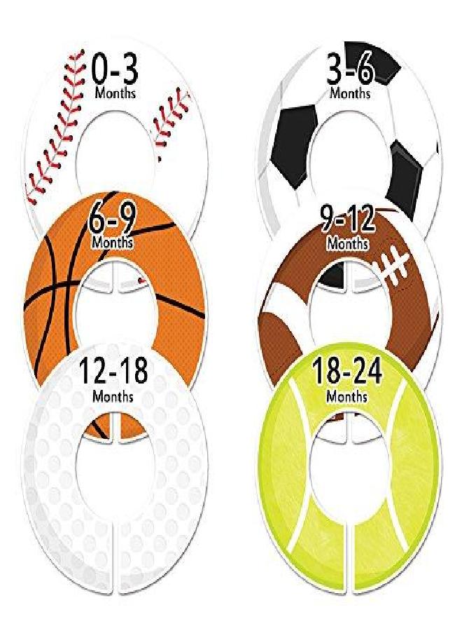 C47 Sports Baby Closet Size Dividers Boy Set of 6 Fits 1.25 Inch Rod