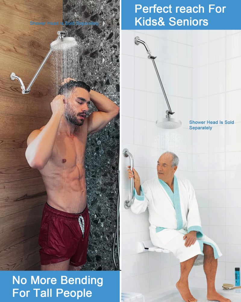 Singing Rain 15 Inch Extra Long Adjustable Shower Head Extension Arm With Locking Set Screw, Singing Rain Brass Chrome Angle Height Adjustable, Easy To Install, G1/2 Universal Connector Compatible (Chrome Finish) - Image 5