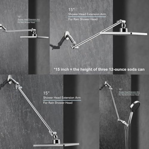 Singing Rain 15 Inch Extra Long Adjustable Shower Head Extension Arm With Locking Set Screw, Singing Rain Brass Chrome Angle Height Adjustable, Easy To Install, G1/2 Universal Connector Compatible (Chrome Finish) - Image 3