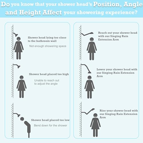 Singing Rain 15 Inch Extra Long Adjustable Shower Head Extension Arm With Locking Set Screw, Singing Rain Brass Chrome Angle Height Adjustable, Easy To Install, G1/2 Universal Connector Compatible (Chrome Finish) - Image 2