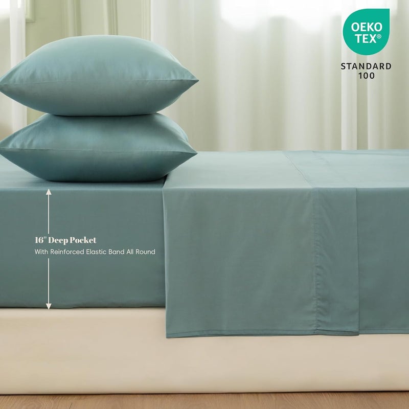 PHF طقم ملاءات كينغ من تينسل الناعم 4 قطع للنائمين في الحرارة، يتضمن 1 × 260 سم × 275 سم ملاءة مسطحة + 1 × 199 سم × 200 سم × 40 سم ملاءة مشدودة + 2 × 50 سم × 100 سم أغطية وسائد، طقم سرير فاخر لجميع الفصول، تيد ووتر - Image 4