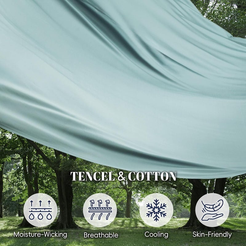 PHF طقم ملاءات كينغ من تينسل الناعم 4 قطع للنائمين في الحرارة، يتضمن 1 × 260 سم × 275 سم ملاءة مسطحة + 1 × 199 سم × 200 سم × 40 سم ملاءة مشدودة + 2 × 50 سم × 100 سم أغطية وسائد، طقم سرير فاخر لجميع الفصول، تيد ووتر - Image 2