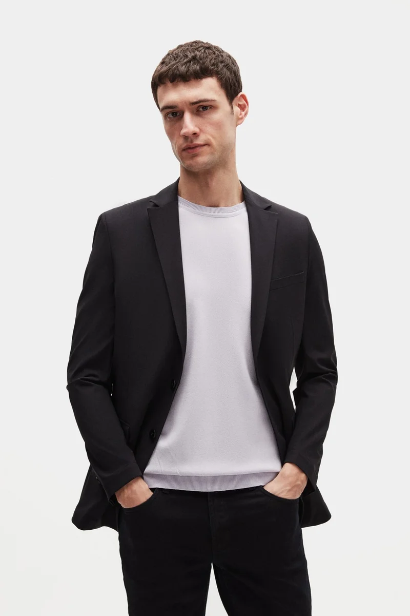 D'S DAMAT Ds Damat Slim Fit Black Striped Fabric Jacket