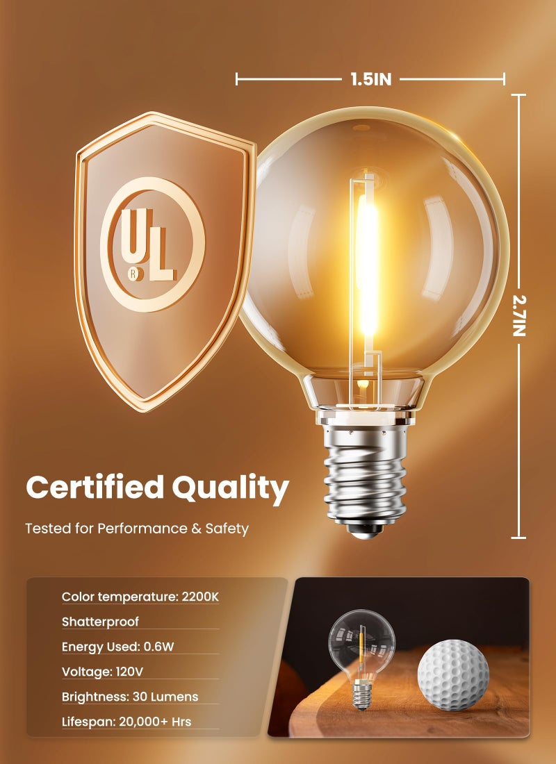 Brightown لمبات LED بديلة من Brightown G40، 25 قطعة، لمبة كروية شفافة تناسب مقابس E12 و C7 لمبات الشمعدان، 1.5 بوصة قابلة للتعتيم، لمبات إديسون للديكور الداخلي والخارجي، أبيض دافئ - Image 3
