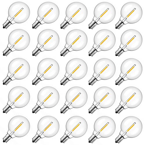 Brightown لمبات LED بديلة من Brightown G40، 25 قطعة، لمبة كروية شفافة تناسب مقابس E12 و C7 لمبات الشمعدان، 1.5 بوصة قابلة للتعتيم، لمبات إديسون للديكور الداخلي والخارجي، أبيض دافئ - Image 1