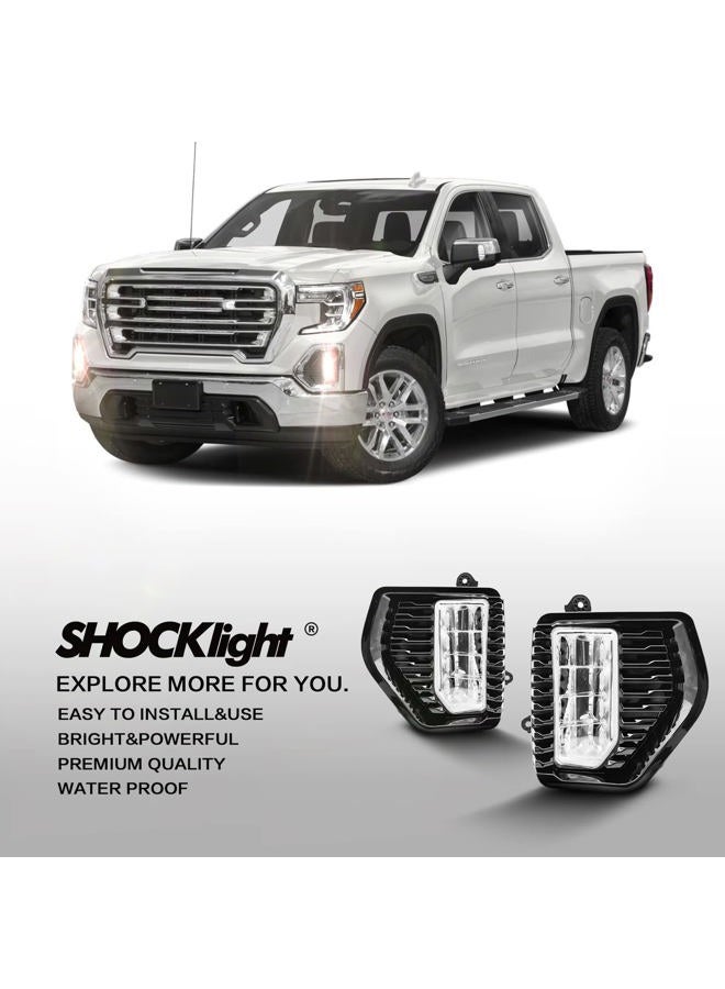 Shocklight LED Fog Lights fit for 2019 2020 2021 2022 GMC Sierra 1500, A Pair of Front Bumper Driving Lamps with Wiring Harness & Power Switch Set L&R Side - Image 3