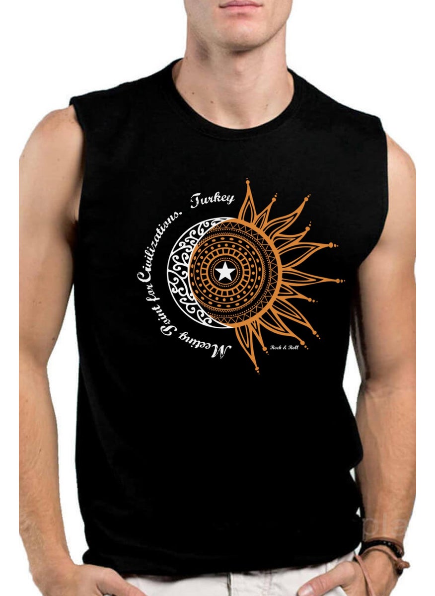 Rock&Roll Türkiye Crescent Star Black Cut Sleeve | Sleeveless Men's T-Shirt | Undershirt 
