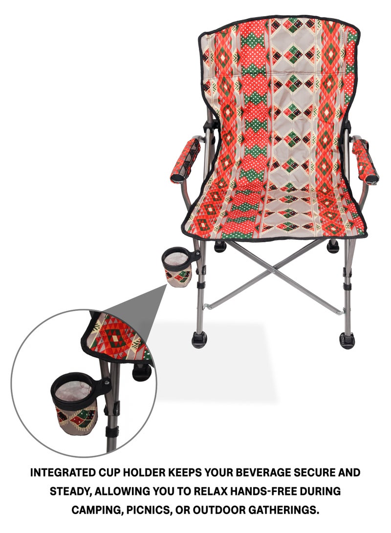 DBLEW كرسي تخييم قابل للطي مع وسادة، نمط سدو، حامل أكواب، كرسي خارجي على طراز المجلس العربي للتخييم، الشاطئ، الحديقة، الصيد، الشواء، السفر والنزهات 50—50—93 سم - Image 4