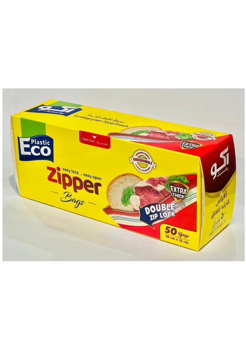 50 Pieces Zipper Lock Bag Set Clear 18x21cm  Disposable Freezer Zipper Bag