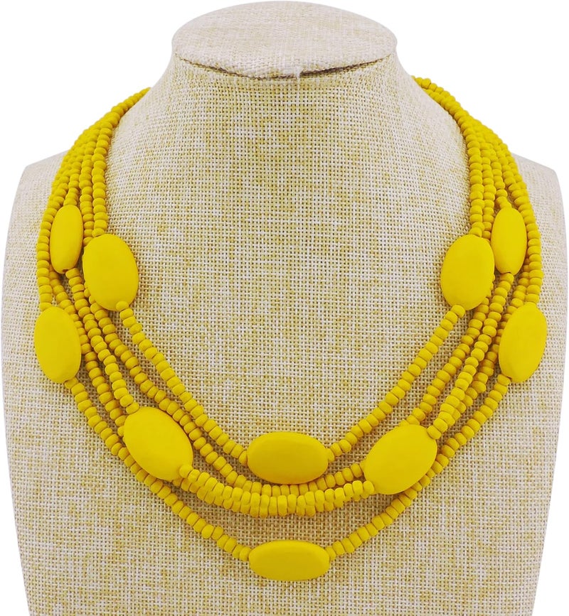 Coiris Multi Color 5 Layers Wood Beads Strand Statement Necklace for Women Chunky Collar (N0019) - Image 2