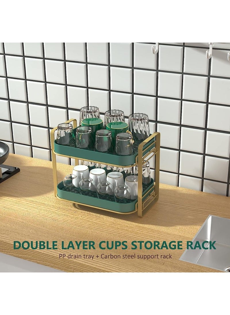 Kitwe Kitwe Cup Storage Rack Double Layer Tea Cup Tray Storage Coffee Glass Mug Desktop Drain Storage Rack Organizer Kitchen 2  - Image 5