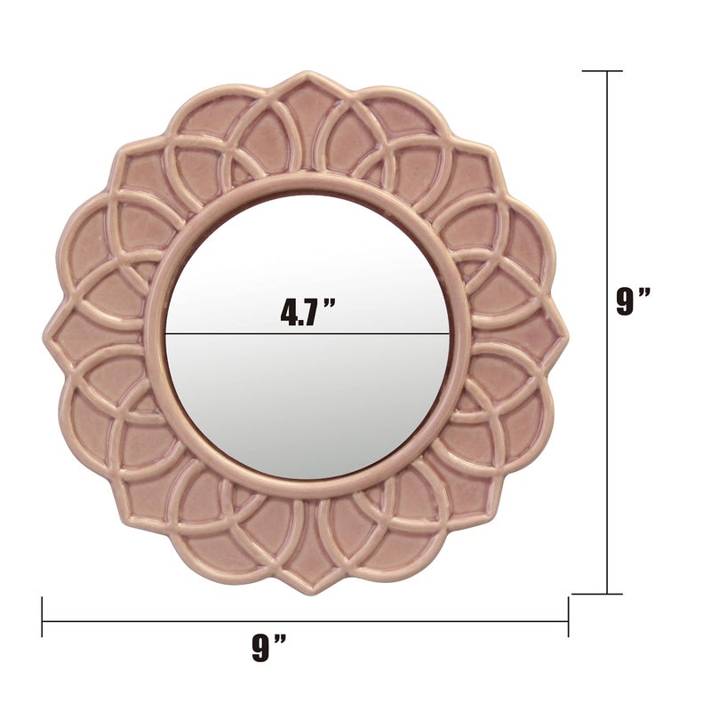Stonebriar Decorative 9"" Pale Pink Round Floral Ceramic Accent Wall Mirror with Attached Hanging Loop  Decorative Decor for The Living Room  Bedroom  Bathroom  Hallway  and Entryway - Image 5