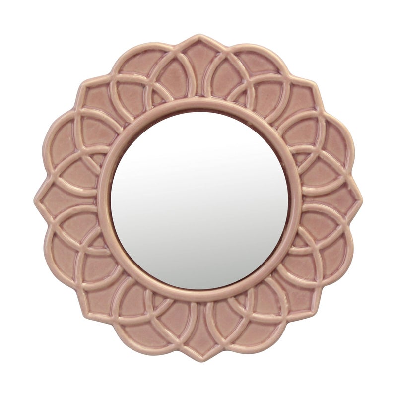 Stonebriar Decorative 9"" Pale Pink Round Floral Ceramic Accent Wall Mirror with Attached Hanging Loop  Decorative Decor for The Living Room  Bedroom  Bathroom  Hallway  and Entryway - Image 1