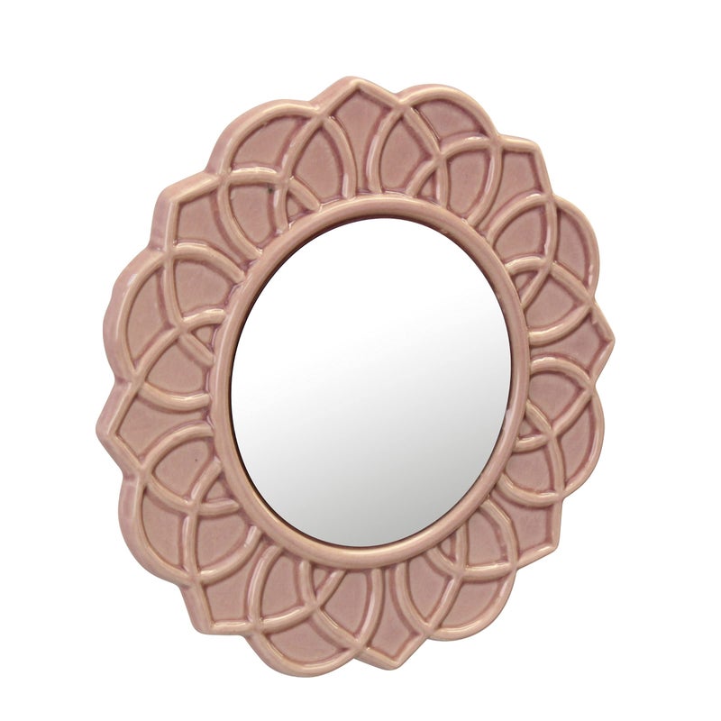 Stonebriar Decorative 9"" Pale Pink Round Floral Ceramic Accent Wall Mirror with Attached Hanging Loop  Decorative Decor for The Living Room  Bedroom  Bathroom  Hallway  and Entryway - Image 2