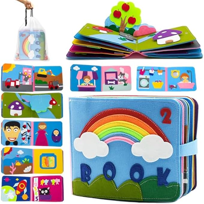 QUIET BOOK, MONTESSORI BUSY BOOK VARIOUS THEMES PRESCHOOL LEARNING ACTIVITIES,3D RAINBOW MONTESSORI BOARD SENSORY TOY FOR 1 2 3 4 YEARS OLD (16 THEMES) - Image 1