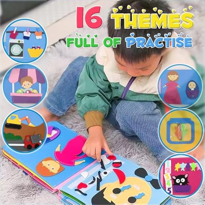 QUIET BOOK, MONTESSORI BUSY BOOK VARIOUS THEMES PRESCHOOL LEARNING ACTIVITIES,3D RAINBOW MONTESSORI BOARD SENSORY TOY FOR 1 2 3 4 YEARS OLD (16 THEMES) - Image 2