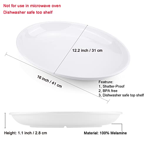 KOXIN-KARLU Melamine Large Serving Platter, 16-inch Oval Serving Plates, White Serving Tray for Entertaining Party, 100% Melamine Serving Dish for Appetizers Meat Food, Set of 2 - Image 2