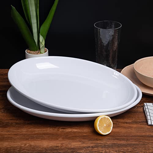KOXIN-KARLU Melamine Large Serving Platter, 16-inch Oval Serving Plates, White Serving Tray for Entertaining Party, 100% Melamine Serving Dish for Appetizers Meat Food, Set of 2 - Image 5