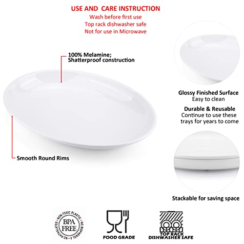 KOXIN-KARLU Melamine Large Serving Platter, 16-inch Oval Serving Plates, White Serving Tray for Entertaining Party, 100% Melamine Serving Dish for Appetizers Meat Food, Set of 2 - Image 3