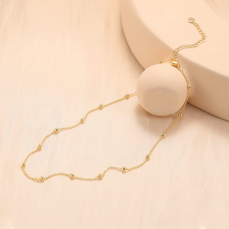CHESKY 14k Gold Plated Dainty Choker Necklace for Women, Trendy Satellite Beaded Necklaces Minimalist Simple Thin Bead Chokers Short Cute Necklaces Jewelry - Image 5