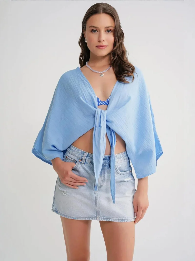 MixRay Mixray Textured V-Neck Bolero Blouse