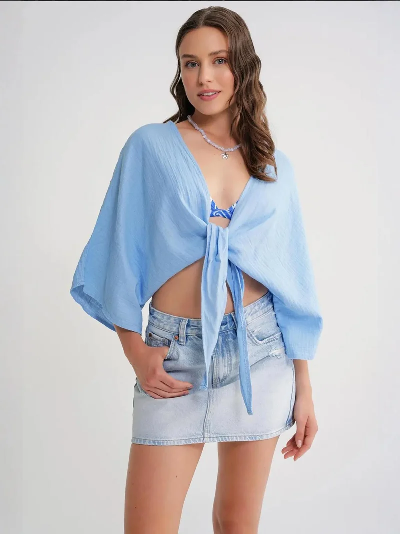 MixRay Mixray Textured V-Neck Bolero Blouse