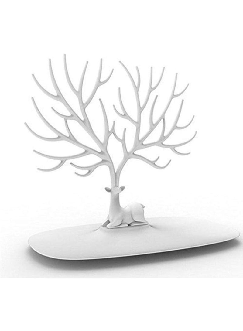 منظم مجوهرات على شكل غزال، حامل بلاستيكي لعرض القلائد والأقراط، حامل عرض مجوهرات أنيق، هدية عيد الميلاد (أبيض) - Image 1