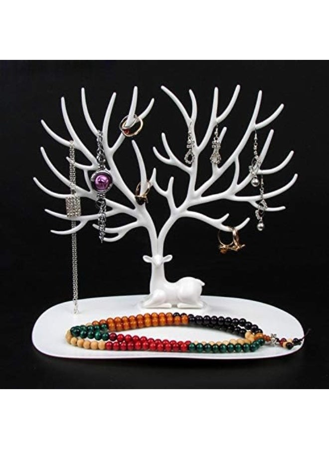 منظم مجوهرات على شكل غزال، حامل بلاستيكي لعرض القلائد والأقراط، حامل عرض مجوهرات أنيق، هدية عيد الميلاد (أبيض) - Image 2