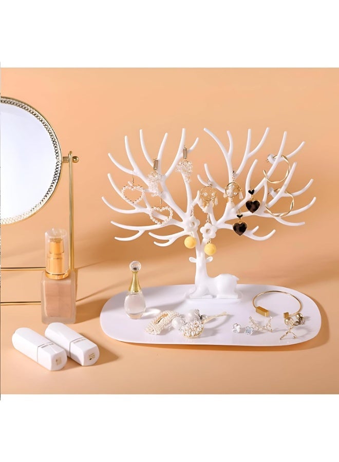 منظم مجوهرات على شكل غزال، حامل بلاستيكي لعرض القلائد والأقراط، حامل عرض مجوهرات أنيق، هدية عيد الميلاد (أبيض) - Image 3