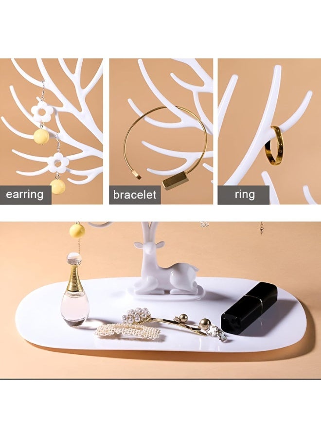 منظم مجوهرات على شكل غزال، حامل بلاستيكي لعرض القلائد والأقراط، حامل عرض مجوهرات أنيق، هدية عيد الميلاد (أبيض) - Image 4