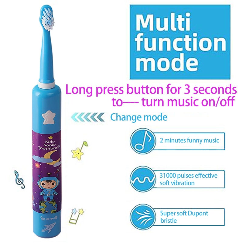 OJV 8620 Musical Electric Toothbrushes for Kids Children, 3 Modes 2 Min Timer, 6 Bristles Rechargeable Power Smart Sonic Music Play Song Toothbrush for Girls Age 3-14 with Wall Mounted Holder (Blue) - Image 3