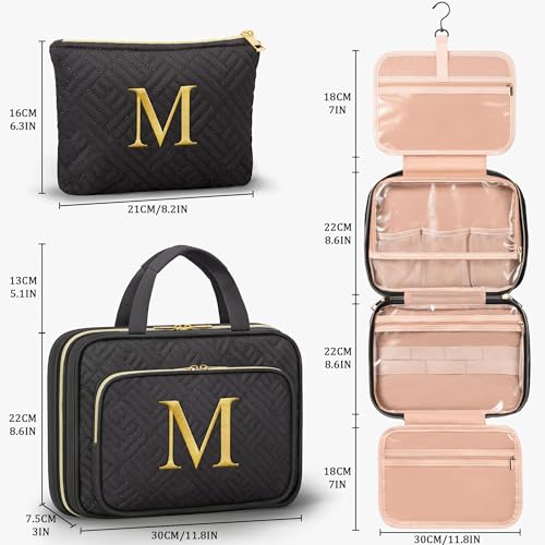 Qinline Personalized Gifts for Women Initial Toiletry Bag Hanging Travel Organizer Makeup Cosmetic Bag with Embroidery Letter Teacher Appreciation Gift Birthday Mothers Day Gifts for Mom Wife Friend Sister - Image 3