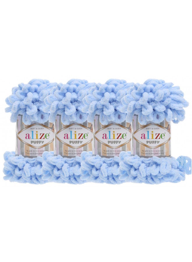 ALIZE 4 skn/Ball Alize Puffy Baby Big Loop Blanket Yarn 100% Micropolyester Soft Yarn 400gr 39.3 yds (183-Light Blue) - Image 1