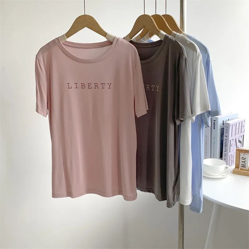 Modal Letter Printed Short-Sleeved T-Shirt Women'S Summer Thin Draped Soft Waxy Mask Top Base Practice Clothes - Image 4