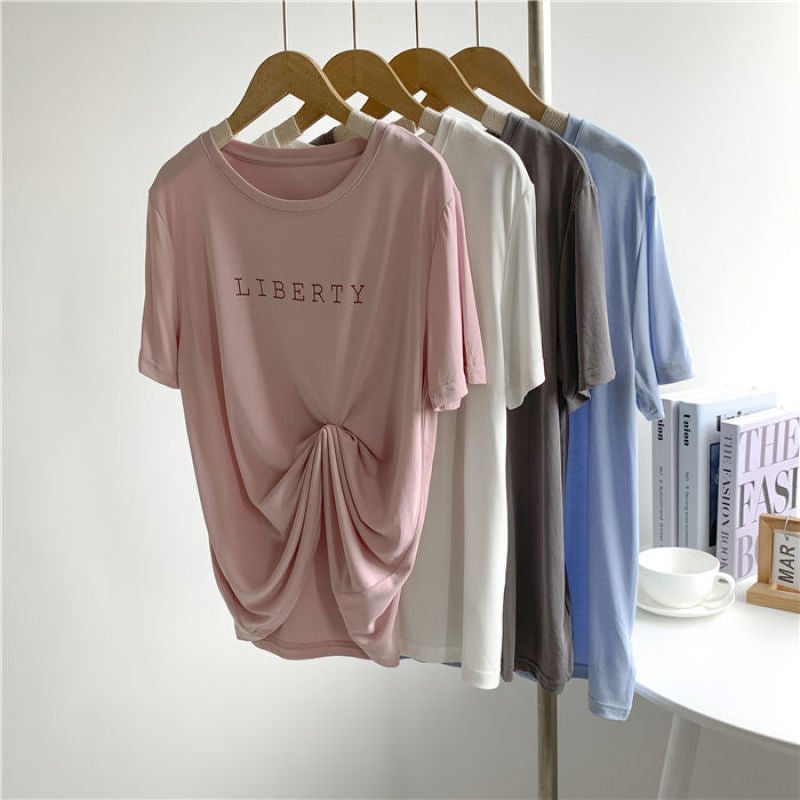 Modal Letter Printed Short-Sleeved T-Shirt Women'S Summer Thin Draped Soft Waxy Mask Top Base Practice Clothes - Image 5