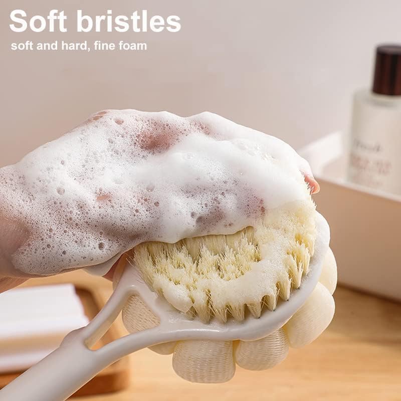 HAPPY BORN Silicone Back Scrubber Long Handle Soft Bristles Bath Brush with Massage Beads Body Shower Washing Brush Wet or Dry Cleaning Spa Brushing for Men and Women Multi1 Pcs - Image 2