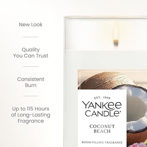 YANKEE CANDLE شمعة يانكي كاندل متوسطة العمود المعطرة مع وقت احتراق يصل إلى 115 ساعة، مزيج شمع نباتي فاخر للاحتراق المتسق، شمعة عمود 14.25 أونصة مع عطر يملأ الغرفة، شاطئ جوز الهند - Image 4