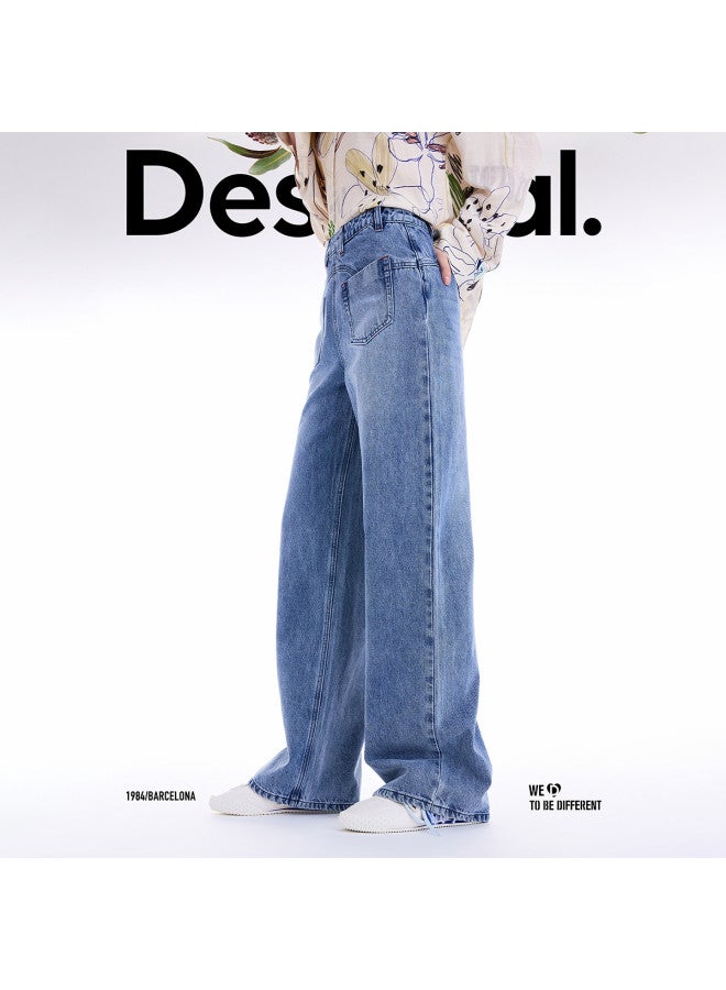 DESIGUAL جينز نسائي مستقيم الساق مغسول ومفكك جديد لخريف/شتاء 25 - Image 2