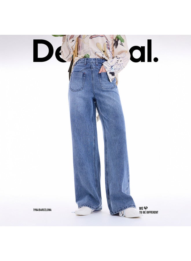 DESIGUAL جينز نسائي مستقيم الساق مغسول ومفكك جديد لخريف/شتاء 25 - Image 4