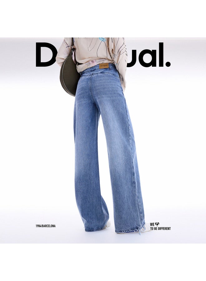 DESIGUAL جينز نسائي مستقيم الساق مغسول ومفكك جديد لخريف/شتاء 25 - Image 5