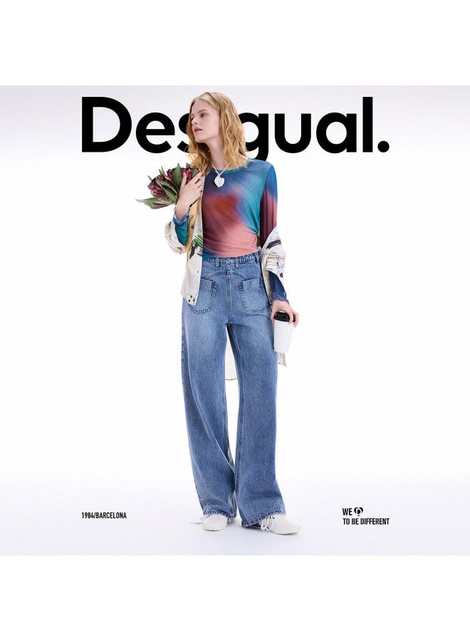 DESIGUAL جينز نسائي مستقيم الساق مغسول ومفكك جديد لخريف/شتاء 25 - Image 3