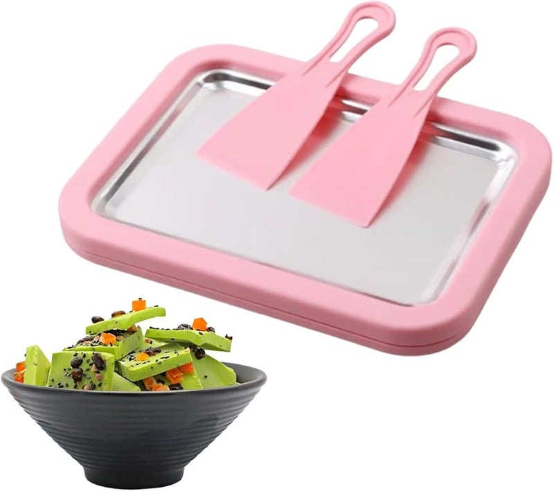 Pink Portable Ice Cream Maker Roll Stainless Steel Yogurt Sorbet Machine For Home Kitchen - Image 1