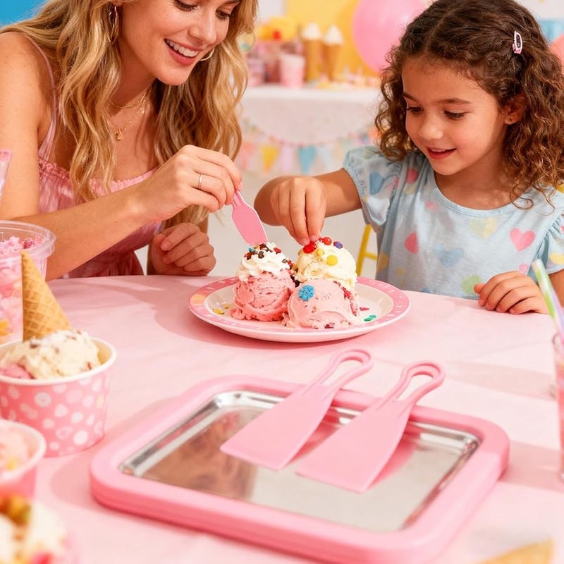 Pink Portable Ice Cream Maker Roll Stainless Steel Yogurt Sorbet Machine For Home Kitchen - Image 4