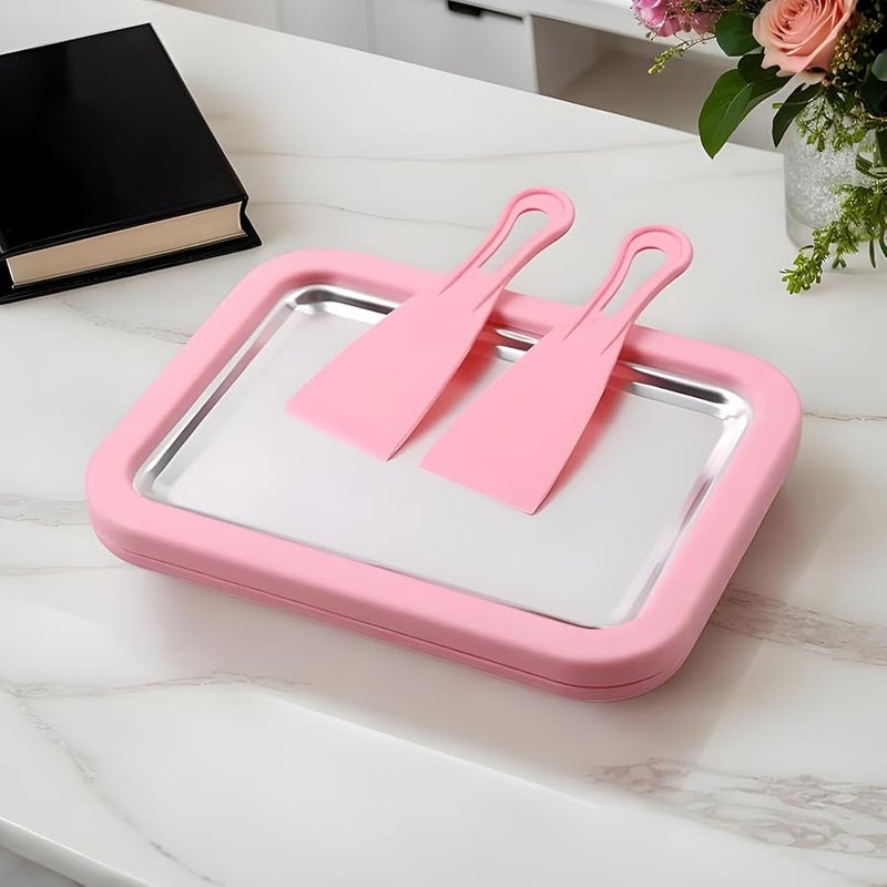 Pink Portable Ice Cream Maker Roll Stainless Steel Yogurt Sorbet Machine For Home Kitchen - Image 3