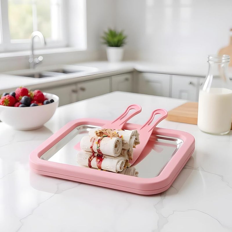Pink Portable Ice Cream Maker Roll Stainless Steel Yogurt Sorbet Machine For Home Kitchen - Image 5