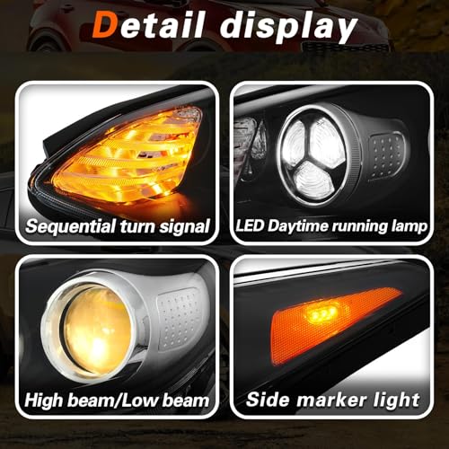 TODO Headlight Assembly Compatible with 2017-2021 Kia Sportage, Halogen Daytime Running Lamp Left Driver Side - Image 3